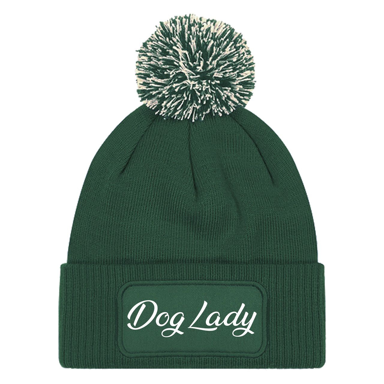 Dog Lady Mütze Patch Bommel dunkelgrün