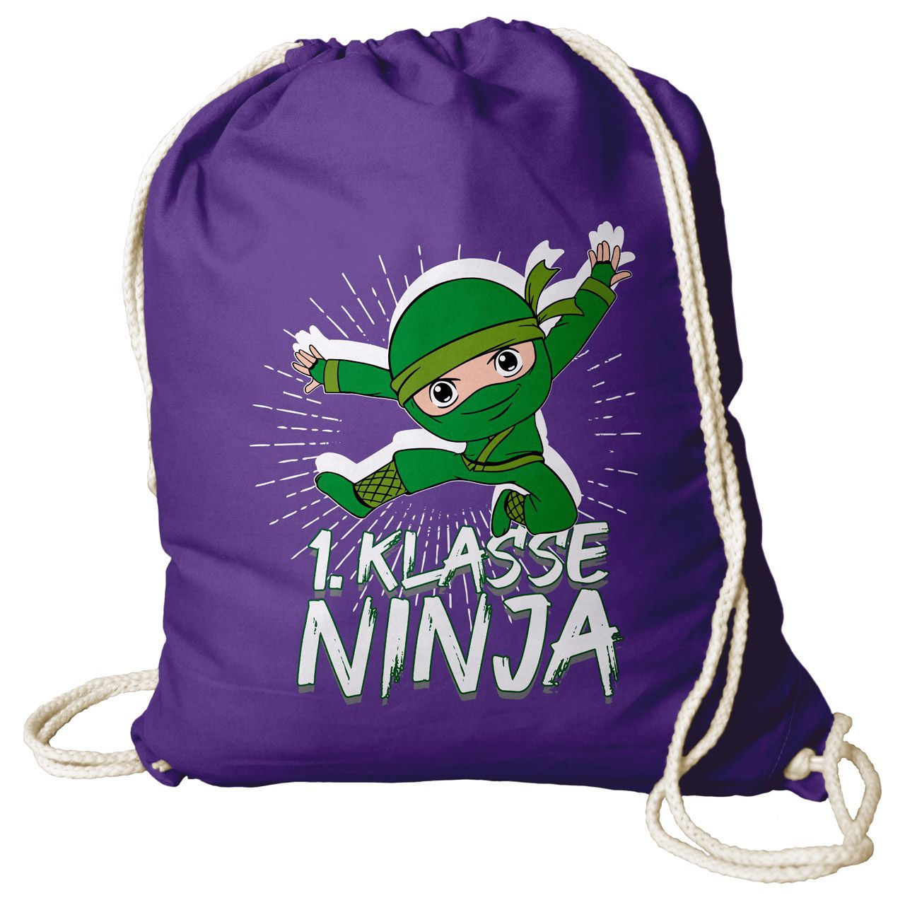 1. Klasse Ninja grün Rucksack Beutel lila