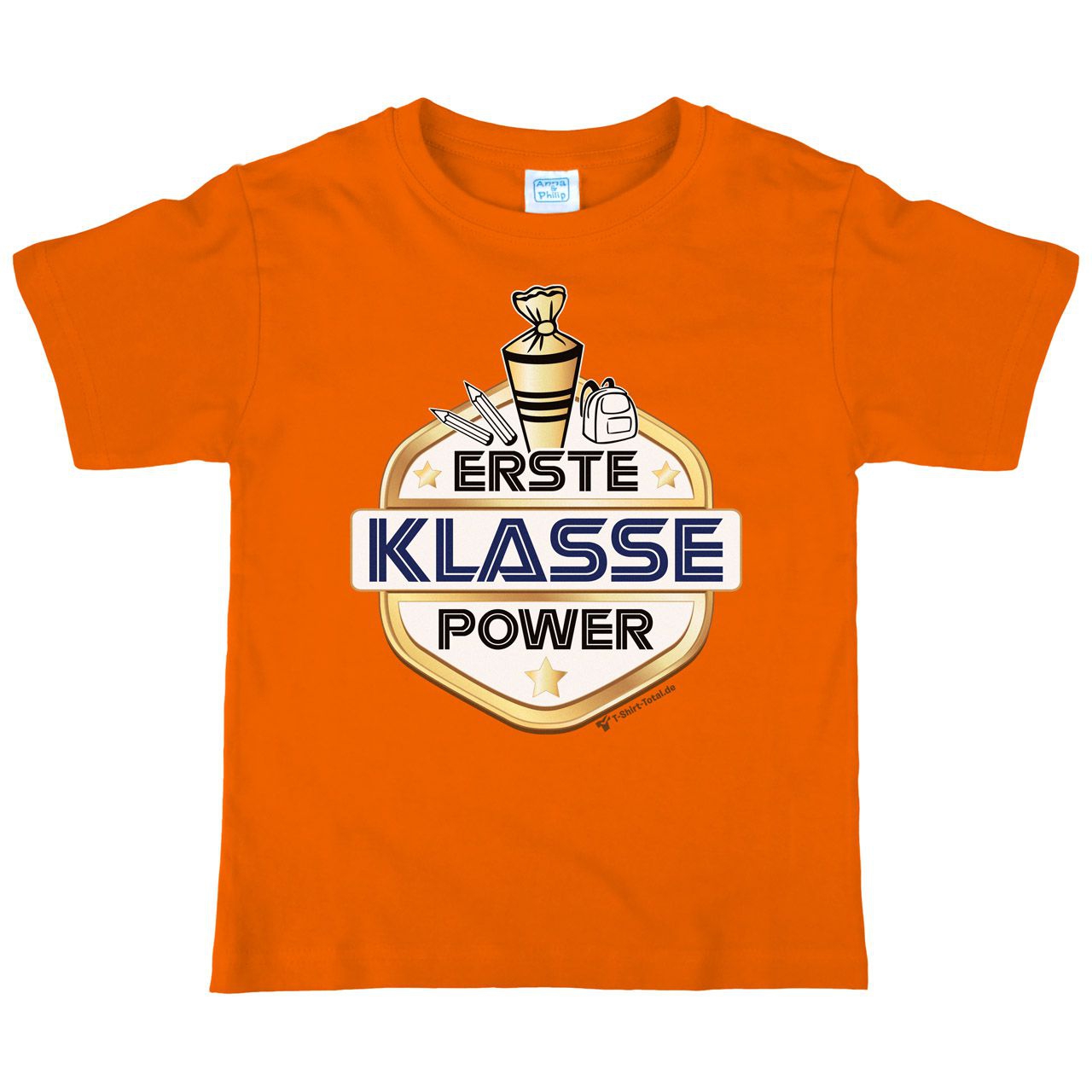 Erste Klasse Power Kinder T-Shirt orange 122 / 128