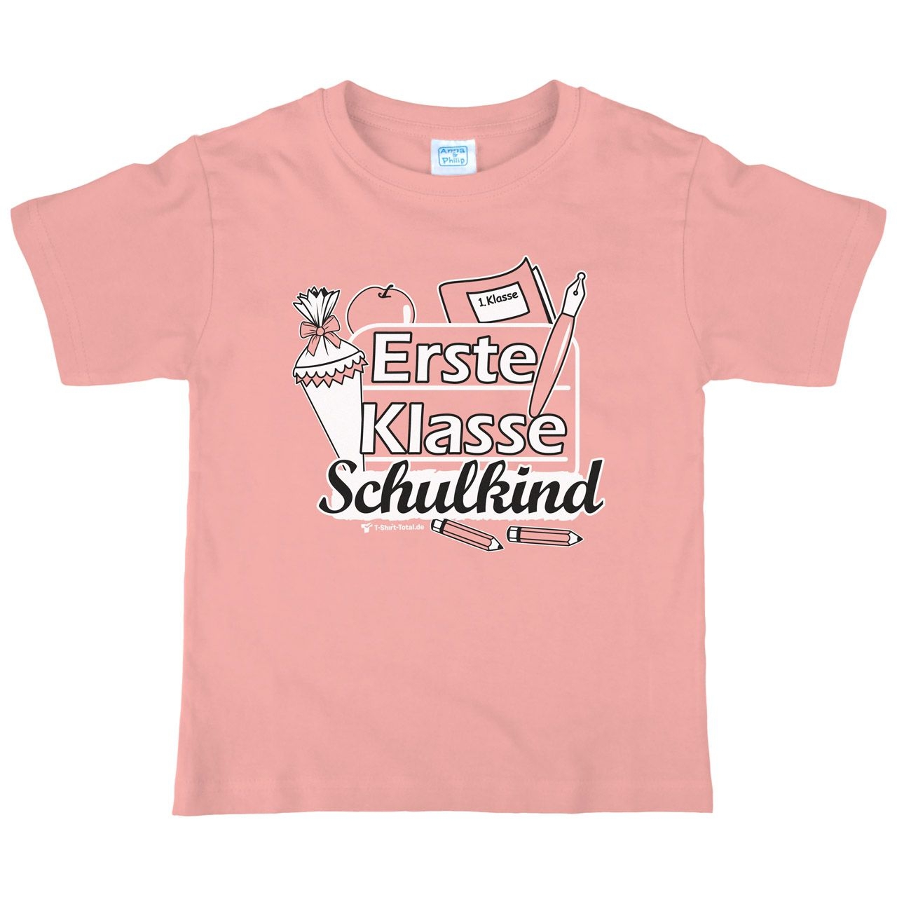 Erste Klasse Schulkind Kinder T-Shirt mit Namen rosa 122 / 128