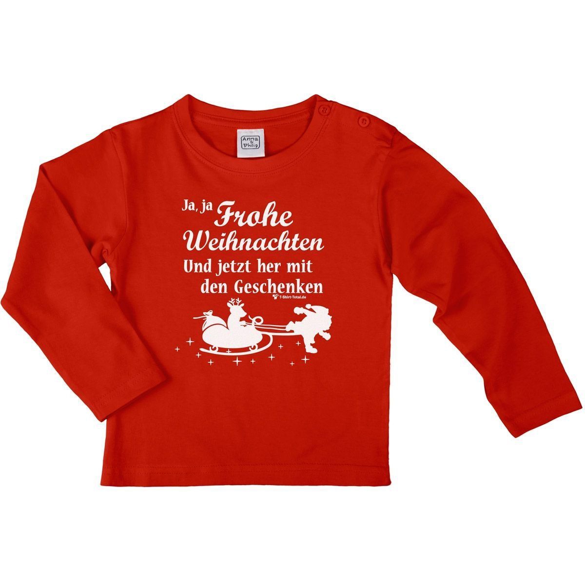 Ja ja Frohe Weihnachten Kinder Langarm Shirt rot 92