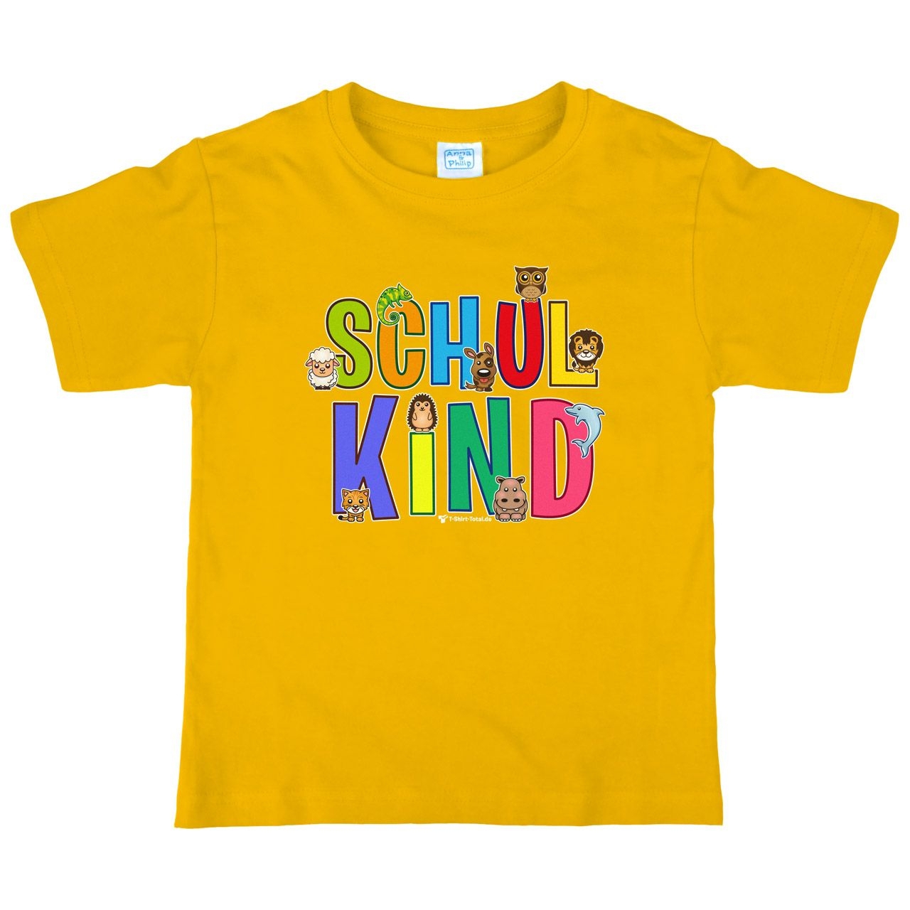 Schulkind Tiere Kinder T-Shirt mit Namen gelb 122 / 128