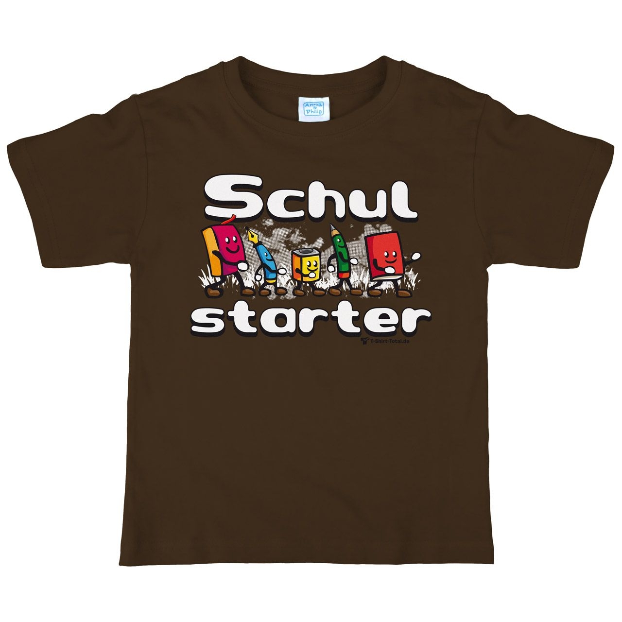 Schulstarter Stifte Kinder T-Shirt mit Name braun 122 / 128
