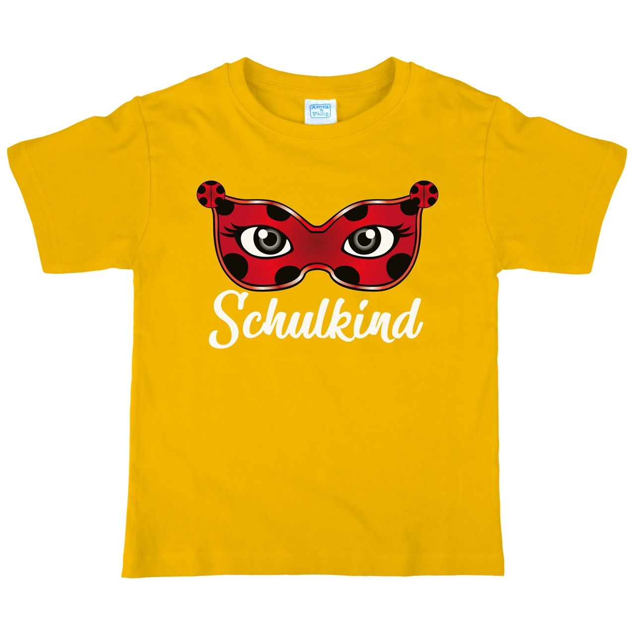 Schulkind Maske Marienkäfer Kinder T-Shirt mit Namen gelb 122 / 128