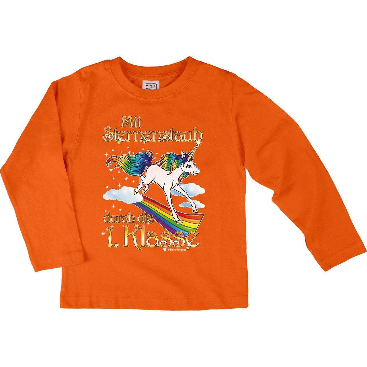 Einhorn 1. Klasse Kinder Langarm Shirt orange 122 / 128