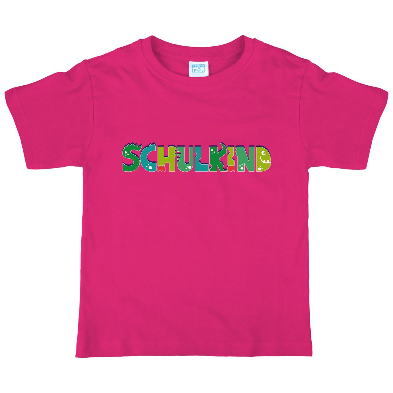 Schulkind Schrift als grünes Monster Kinder T-Shirt pink 122 / 128