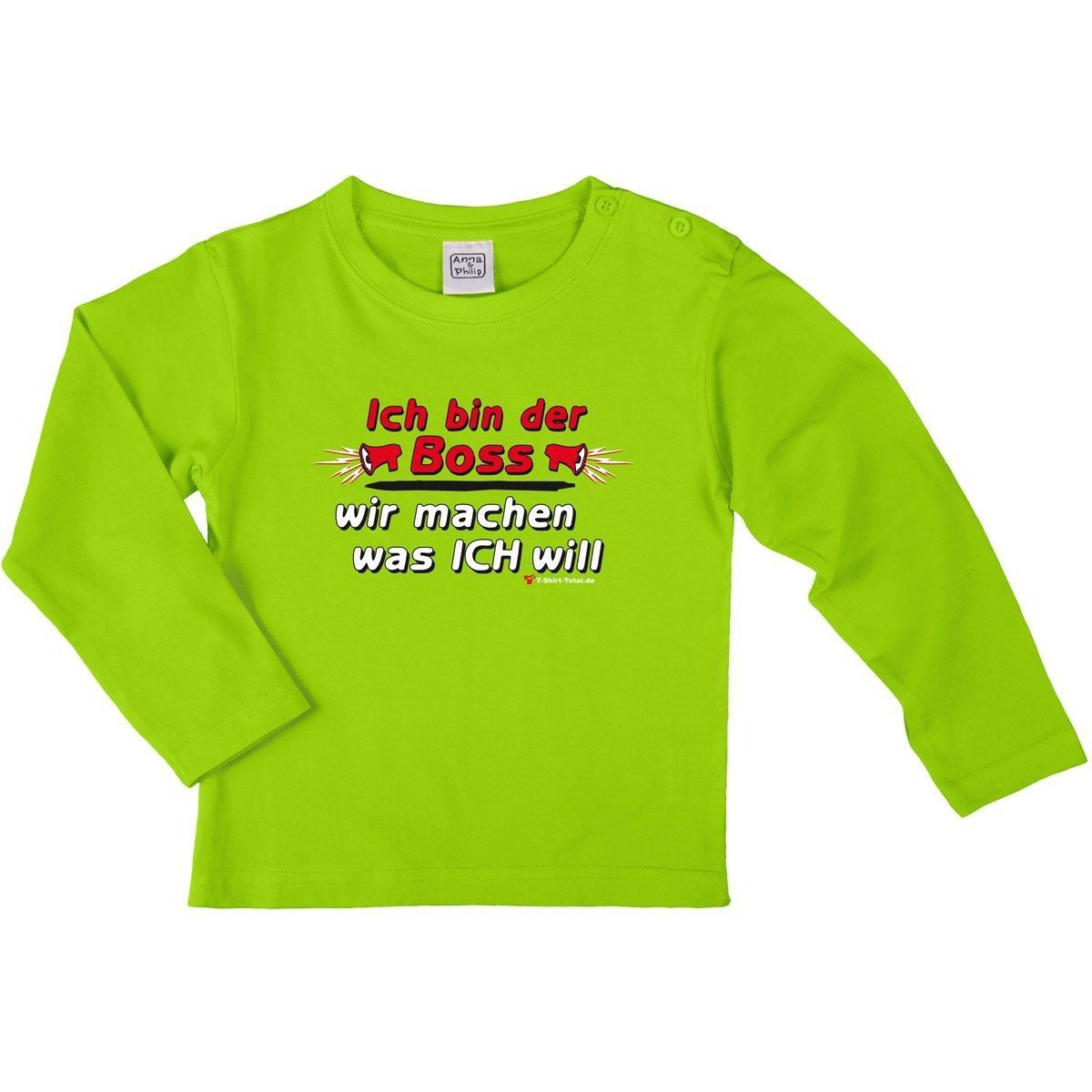 Ich bin der Boss Kinder Langarm Shirt hellgrün 122 / 128