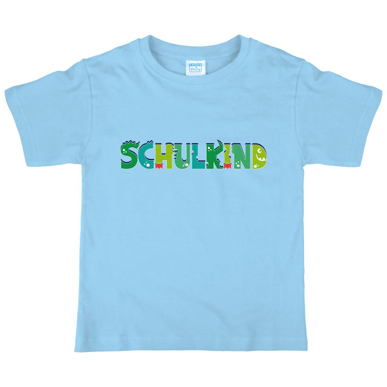 Schulkind Schrift als grünes Monster Kinder T-Shirt hellblau 122 / 128