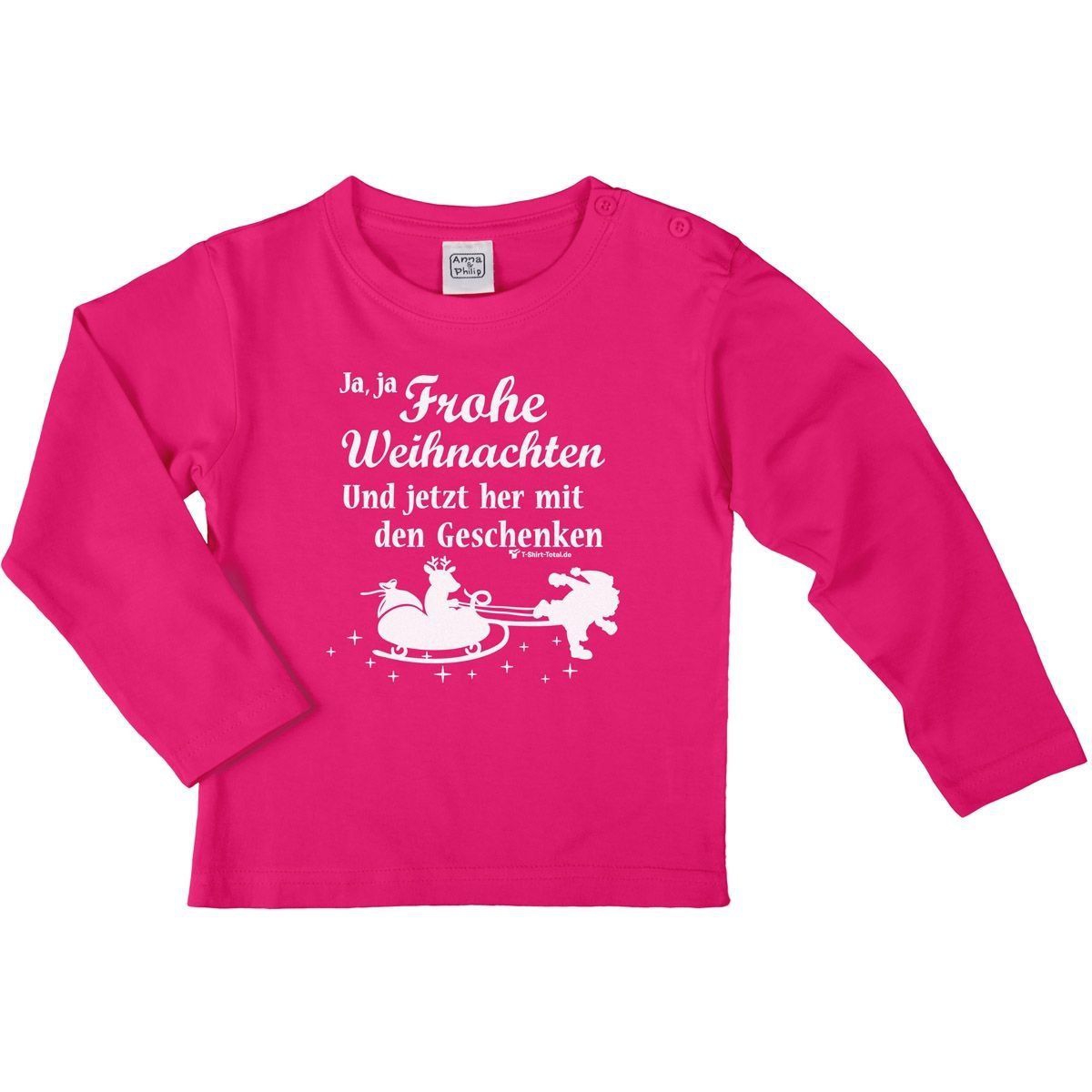Ja ja Frohe Weihnachten Kinder Langarm Shirt pink 92