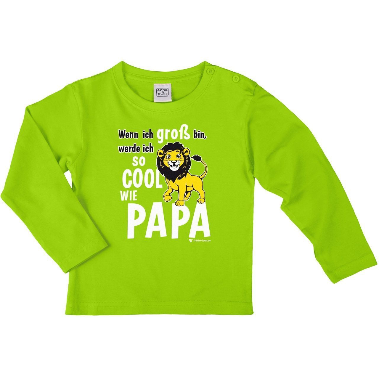 Cool wie Papa Löwe Kinder Langarm Shirt hellgrün 104