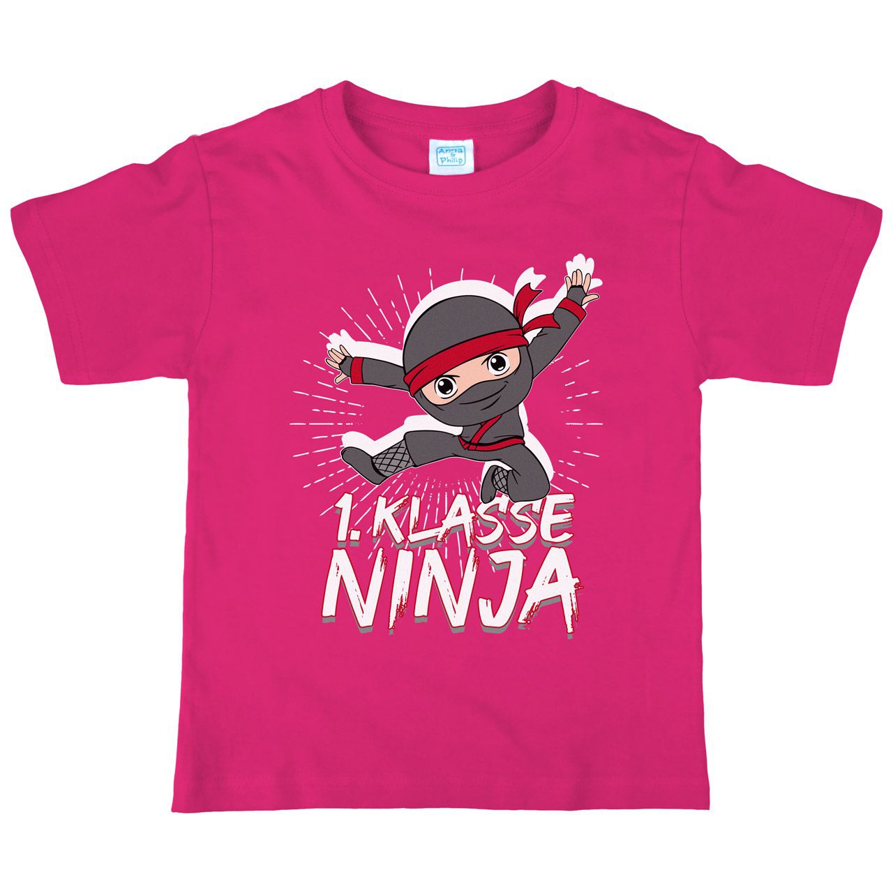 1. Klasse Ninja schwarz Kinder T-Shirt pink 122 / 128