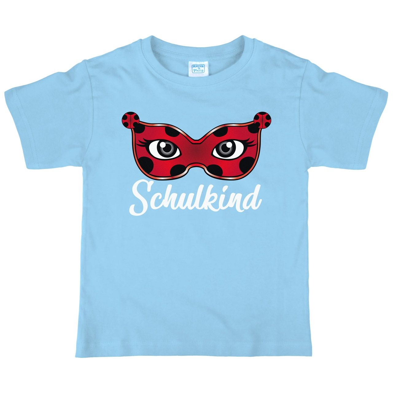 Schulkind Maske Marienkäfer Kinder T-Shirt mit Namen hellblau 122 / 128