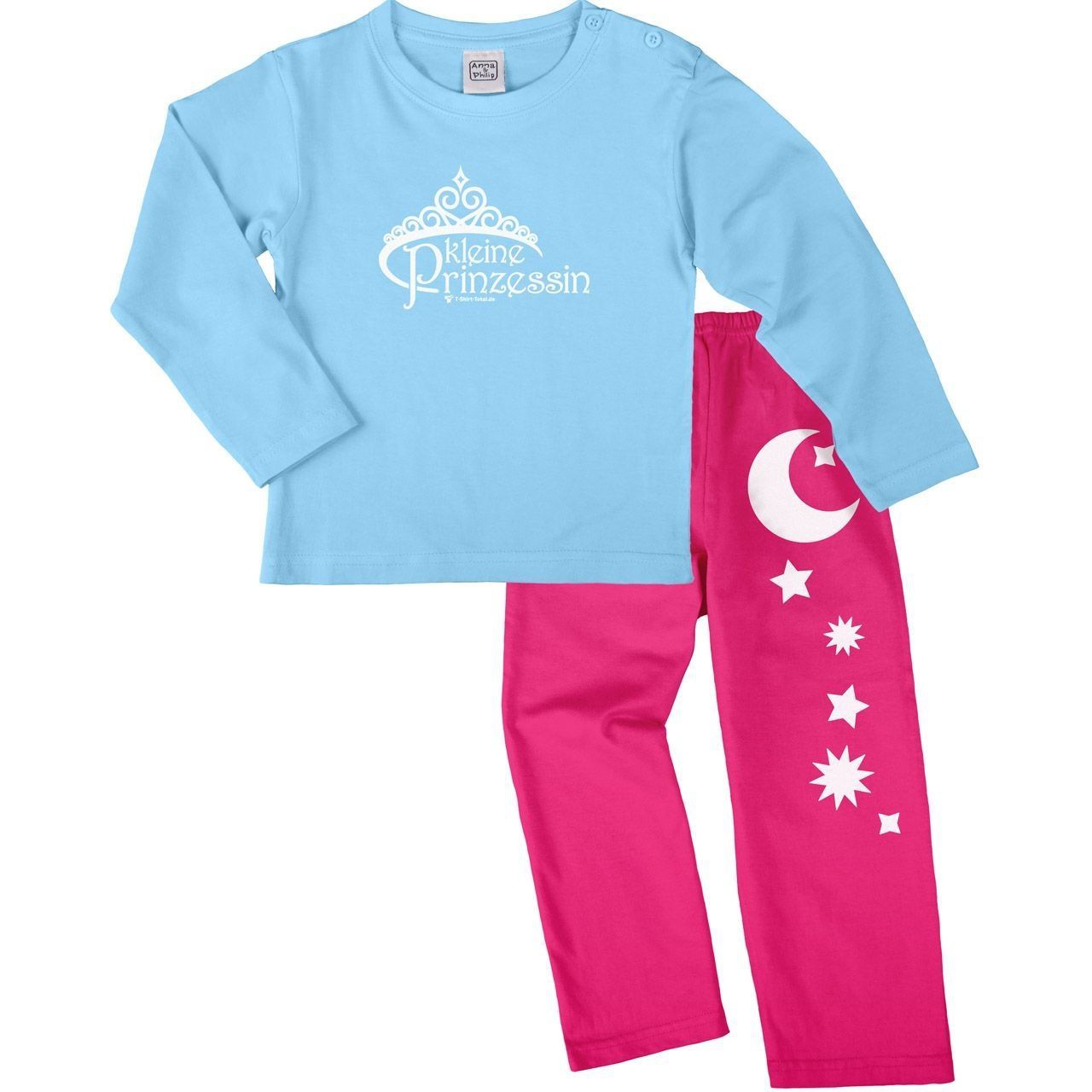 Kleine Prinzessin Pyjama Set hellblau / pink 134 / 140