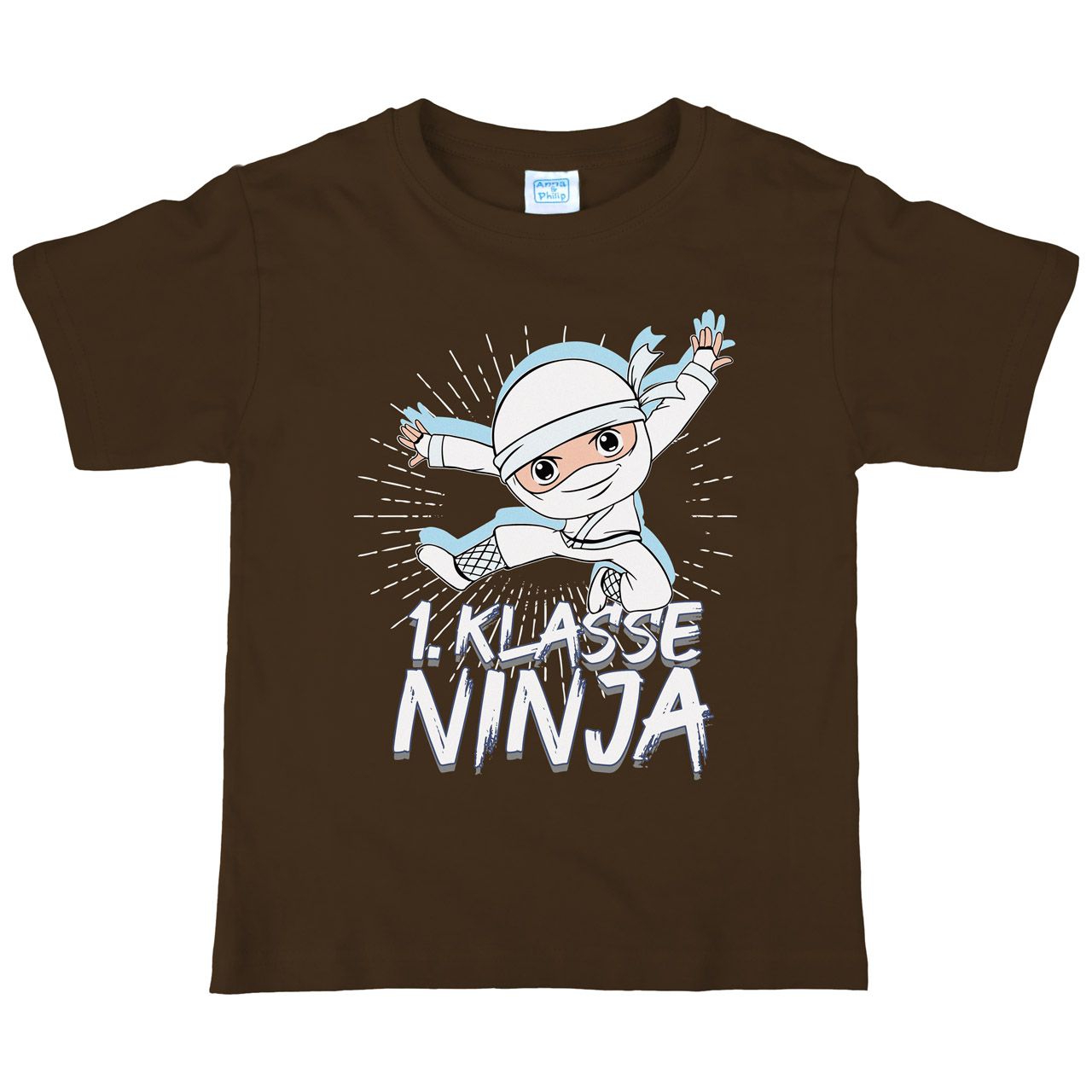 1. Klasse Ninja weiß Kinder T-Shirt braun 134 / 140