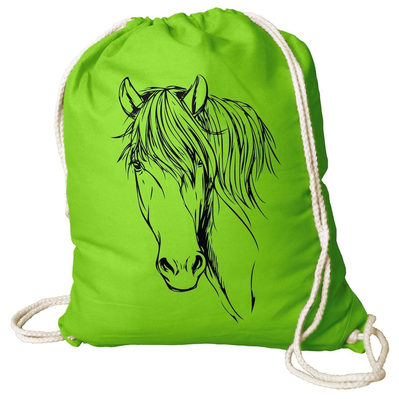 Pferdekopf Zeichnung Rucksack Beutel hellgrün