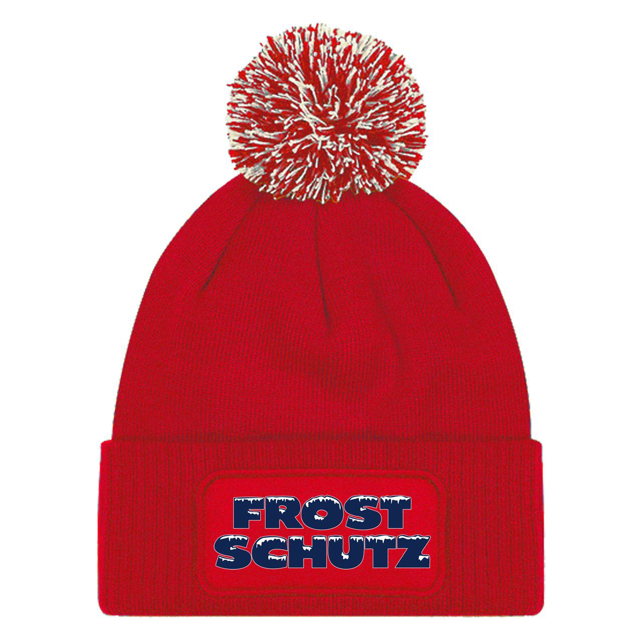 Frostschutz Mütze Patch Bommel rot