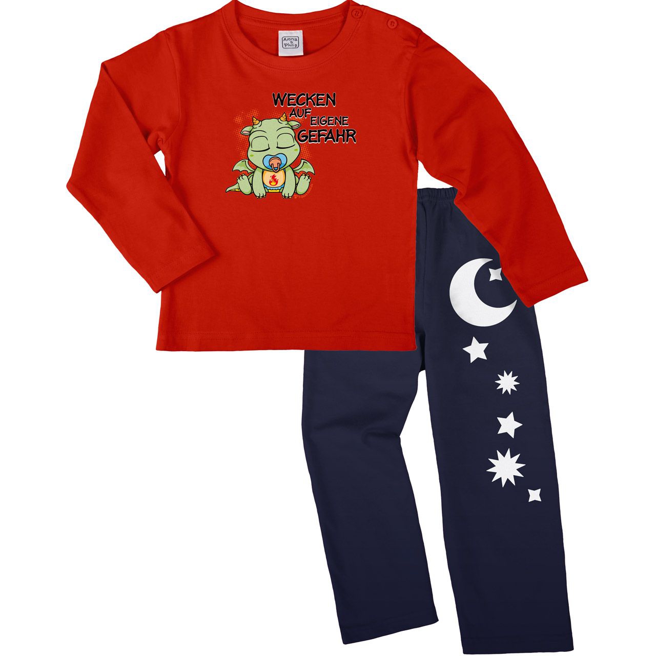 Drachen wecken Pyjama Set rot / navy 68 / 74