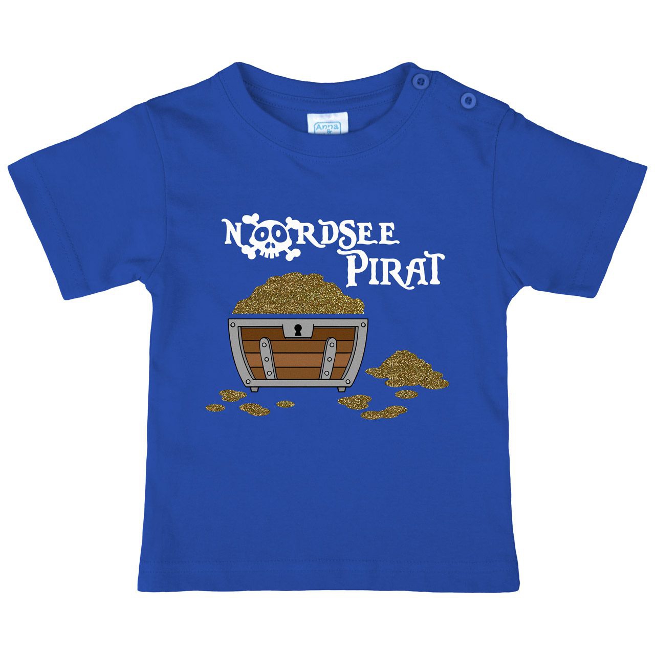 Nordsee Pirat Truhe Gold Glitzer Kinder T-Shirt royal 110 / 116