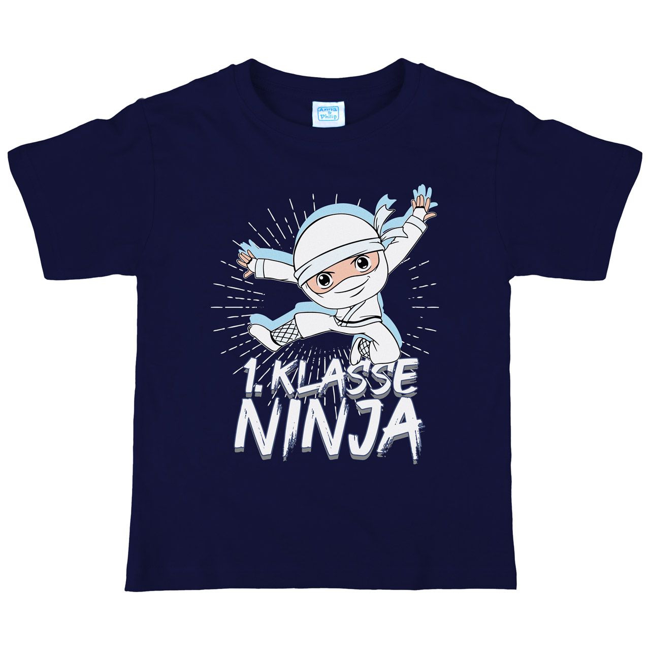 1. Klasse Ninja weiß Kinder T-Shirt navy 134 / 140