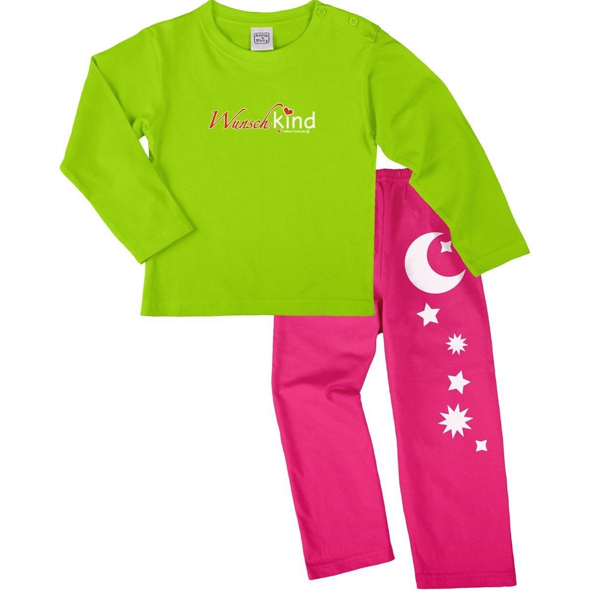 Wunschkind Pyjama Set hellgrün / pink 80 / 86