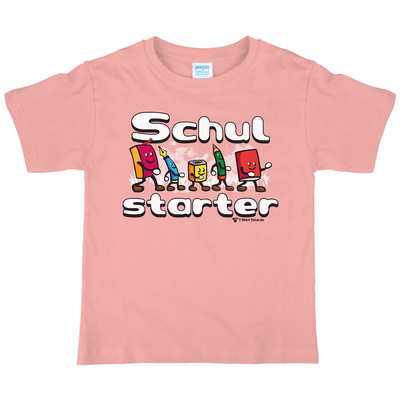 Schulstarter Stifte Kinder T-Shirt mit Name rosa 122 / 128