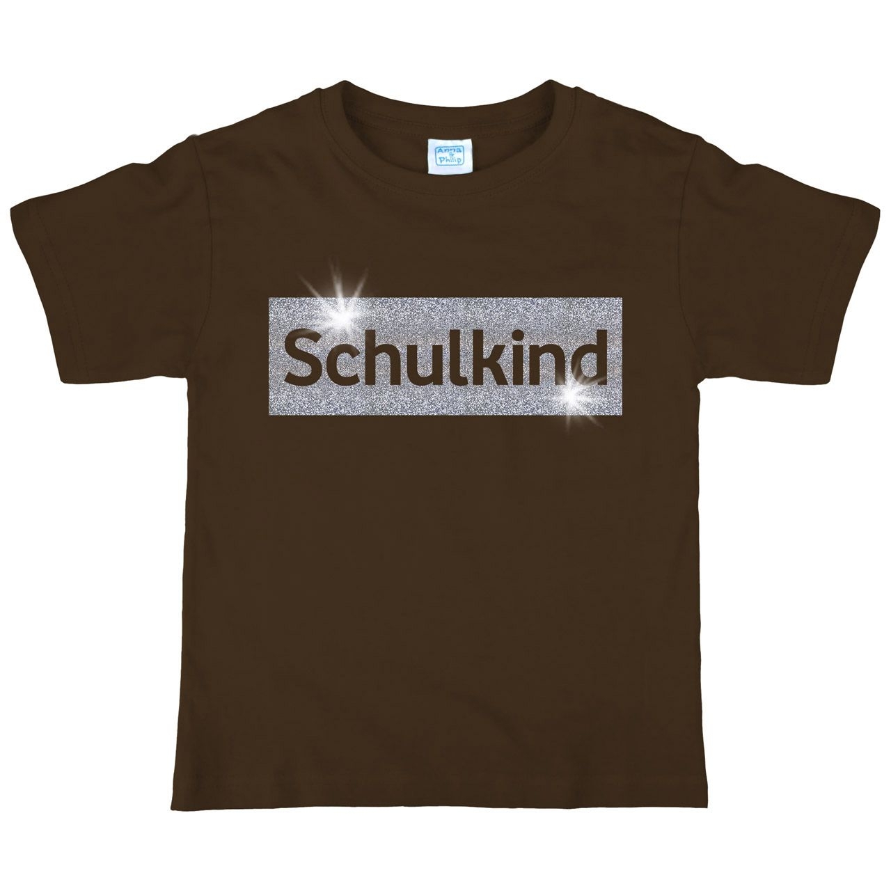 Schulkind Glitzer Kinder T-Shirt mit Namen braun 122 / 128