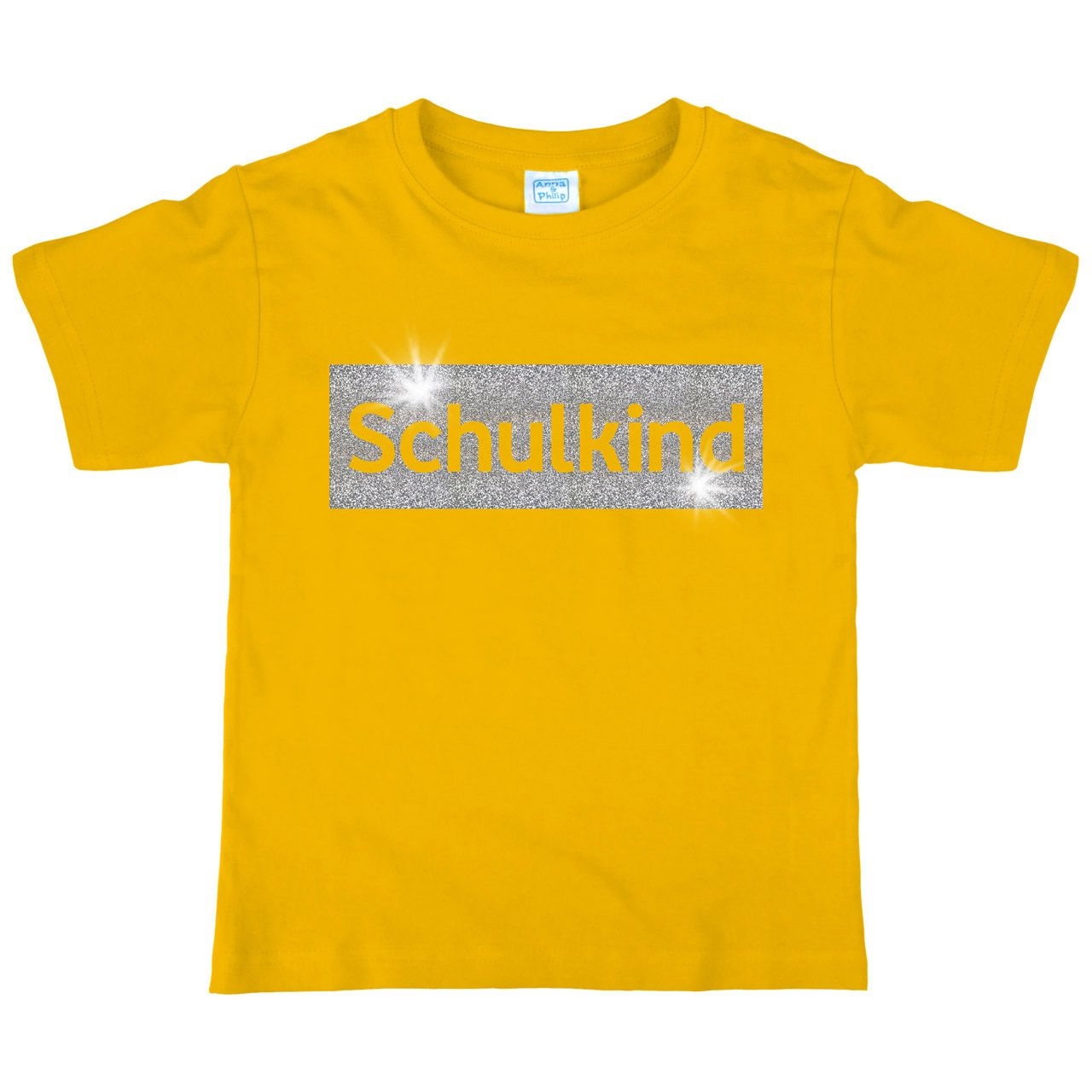Schulkind Glitzer Kinder T-Shirt mit Namen gelb 122 / 128