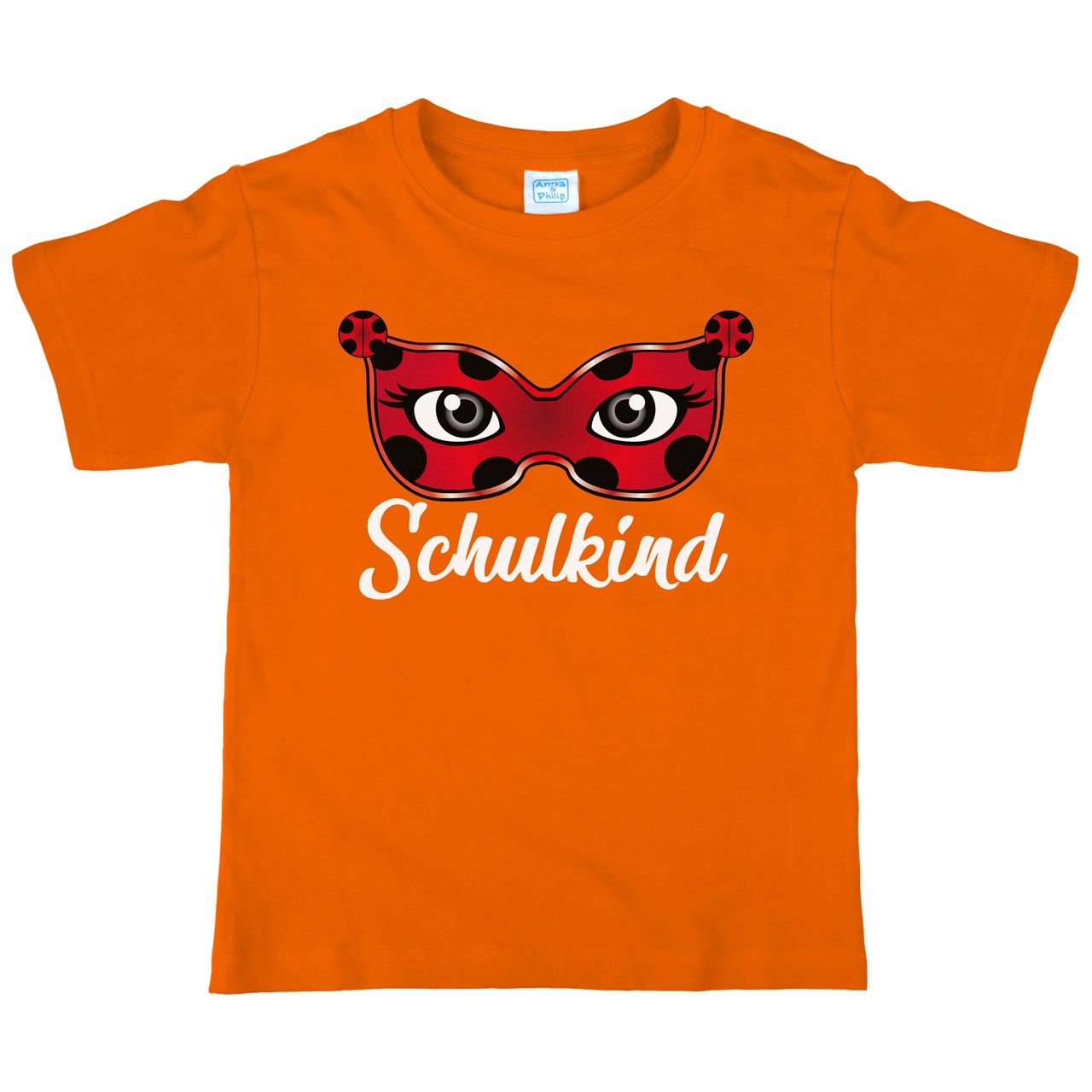 Schulkind Maske Marienkäfer Kinder T-Shirt mit Namen orange 122 / 128