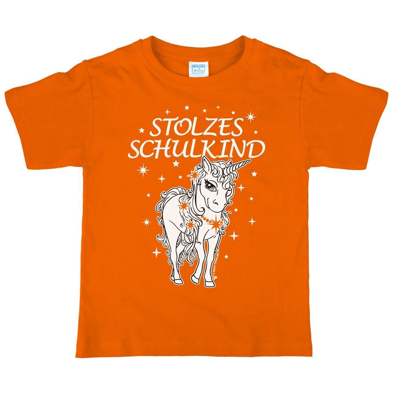 Einhorn stolzes Schulkind Kinder T-Shirt orange 122 / 128