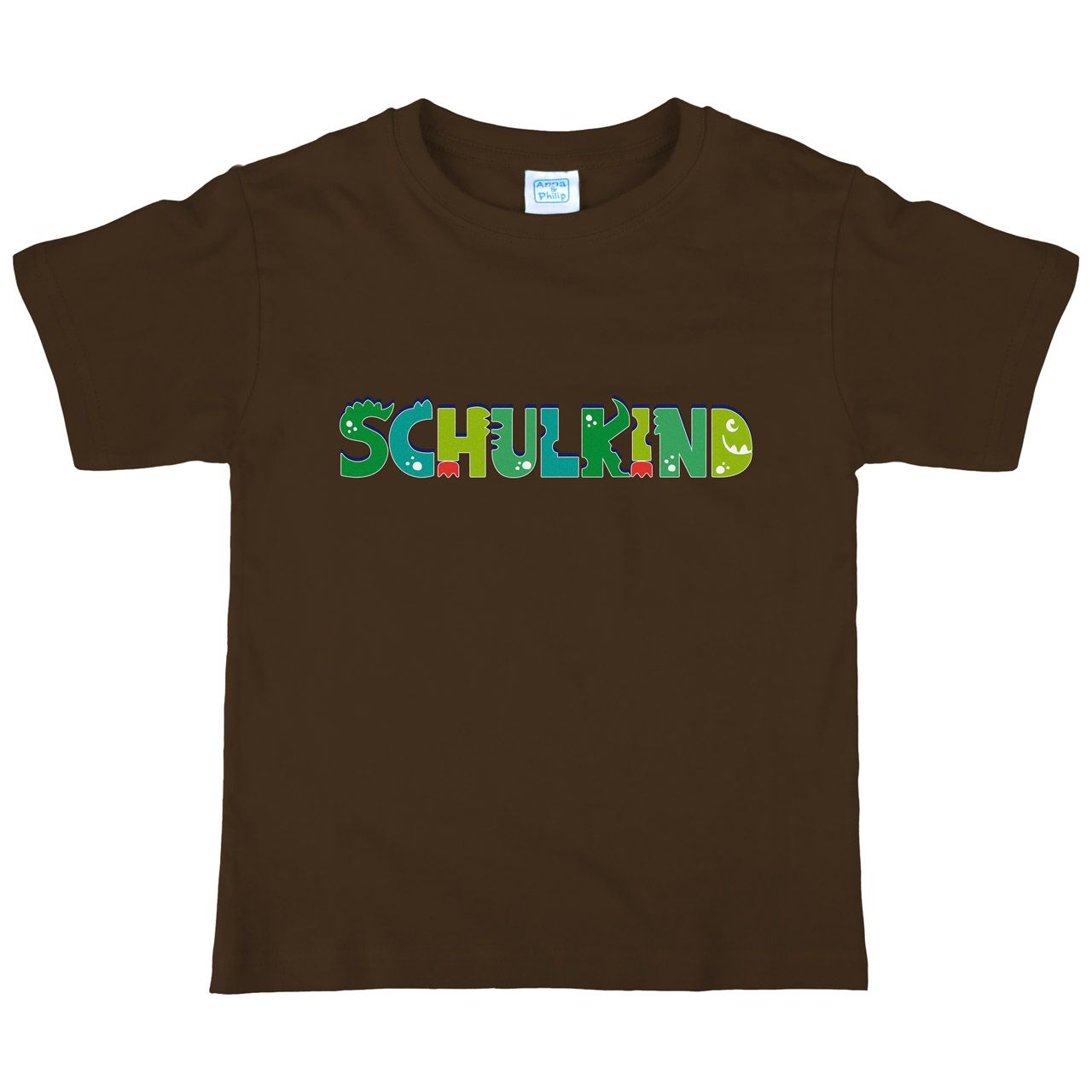 Schulkind Schrift als grünes Monster Kinder T-Shirt braun 122 / 128