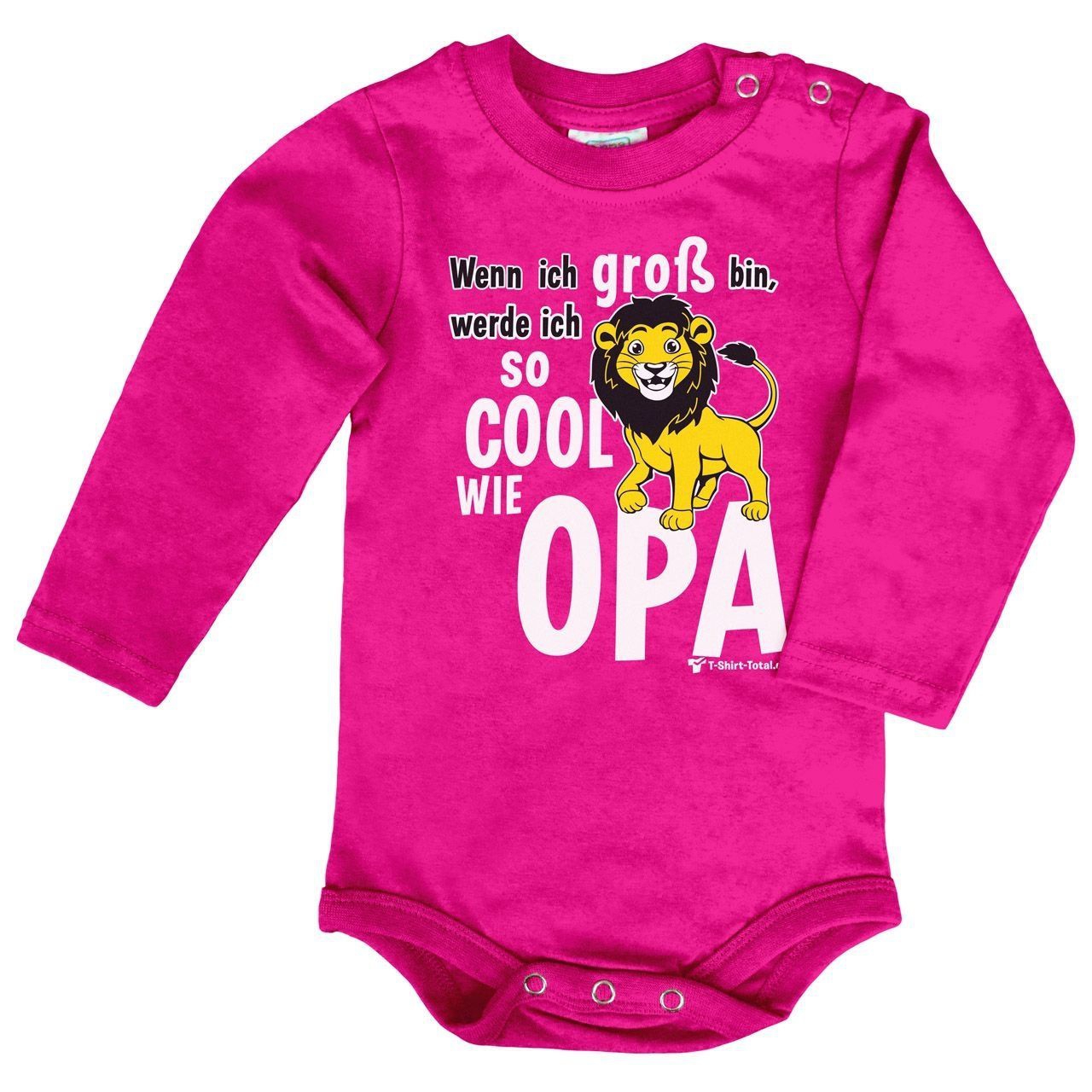 Cool wie Opa Löwe Baby Body Langarm pink 56 / 62