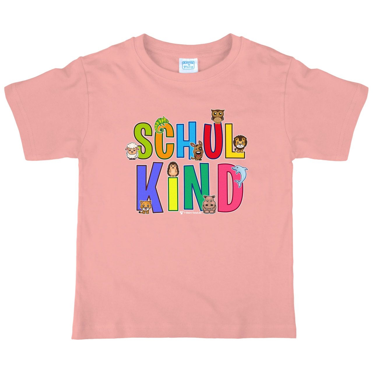 Schulkind Tiere Kinder T-Shirt mit Namen rosa 122 / 128