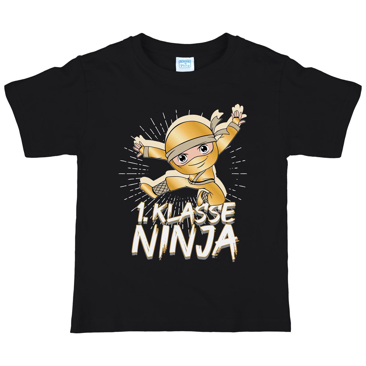 1. Klasse Ninja gold Kinder T-Shirt schwarz 122 / 128