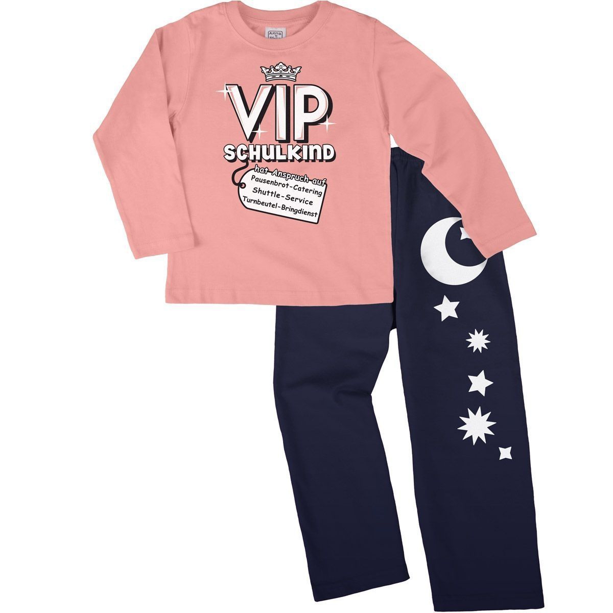 VIP Schulkind Pyjama Set rosa / navy 122 / 128