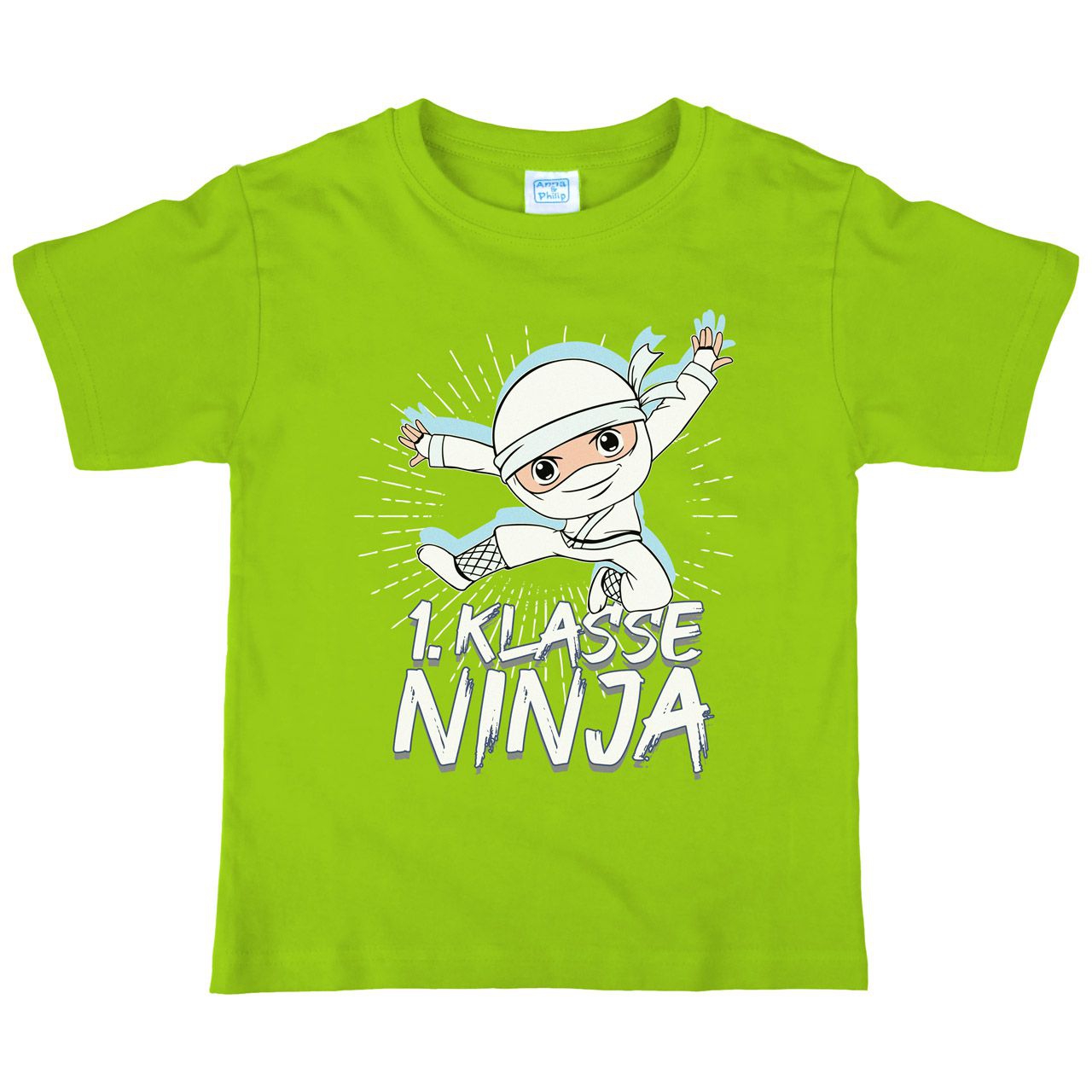 1. Klasse Ninja weiß Kinder T-Shirt hellgrün 134 / 140