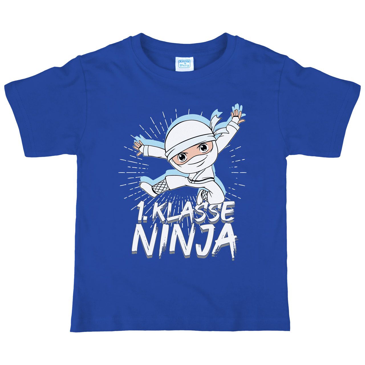 1. Klasse Ninja weiß Kinder T-Shirt royal 134 / 140
