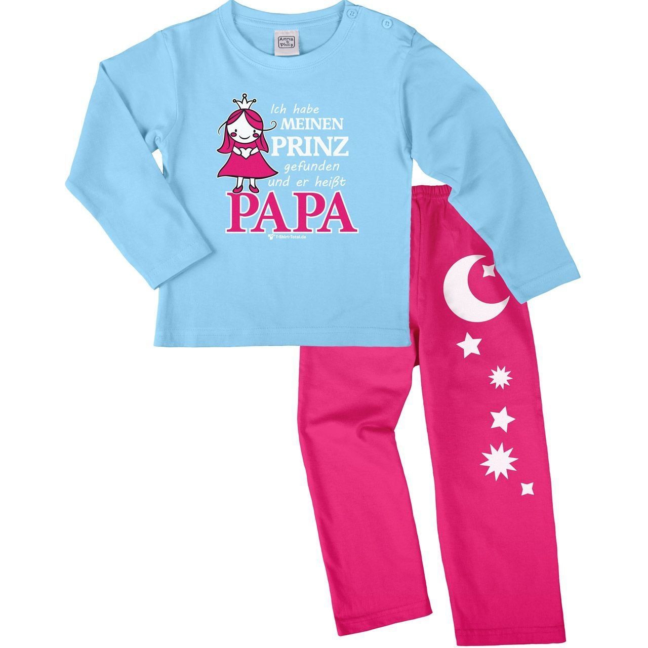 Prinz gefunden Pyjama Set hellblau / pink 110 / 116