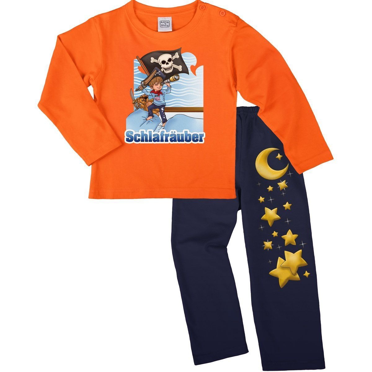 Schlafräuber Pyjama Set orange / navy 110 / 116
