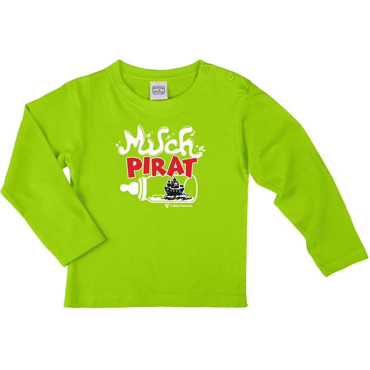 Milch Pirat Kinder Langarm Shirt hellgrün 68 / 74