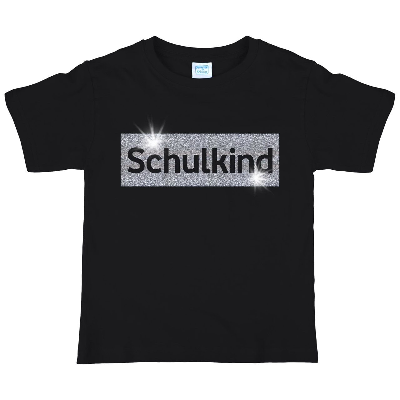 Schulkind Glitzer Kinder T-Shirt mit Namen schwarz 122 / 128