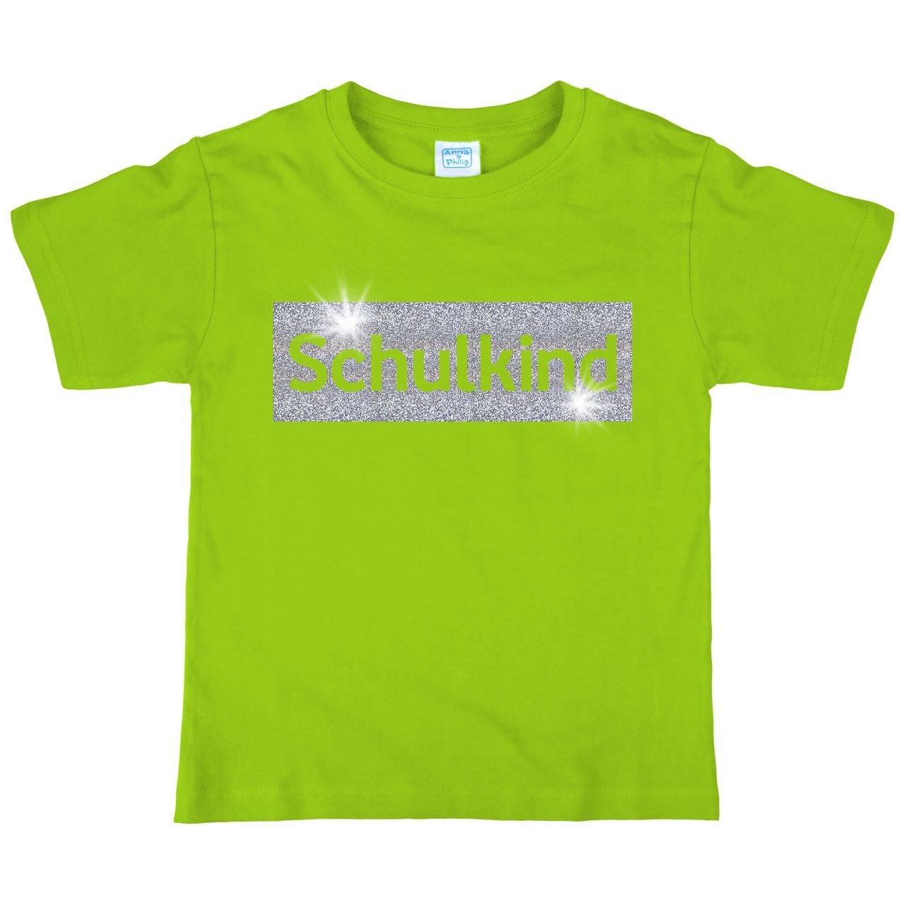 Schulkind Glitzer Kinder T-Shirt mit Namen hellgrün 122 / 128