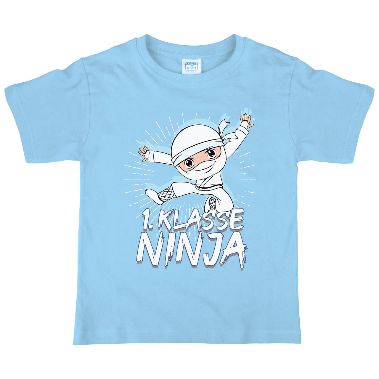 1. Klasse Ninja weiß Kinder T-Shirt hellblau 134 / 140