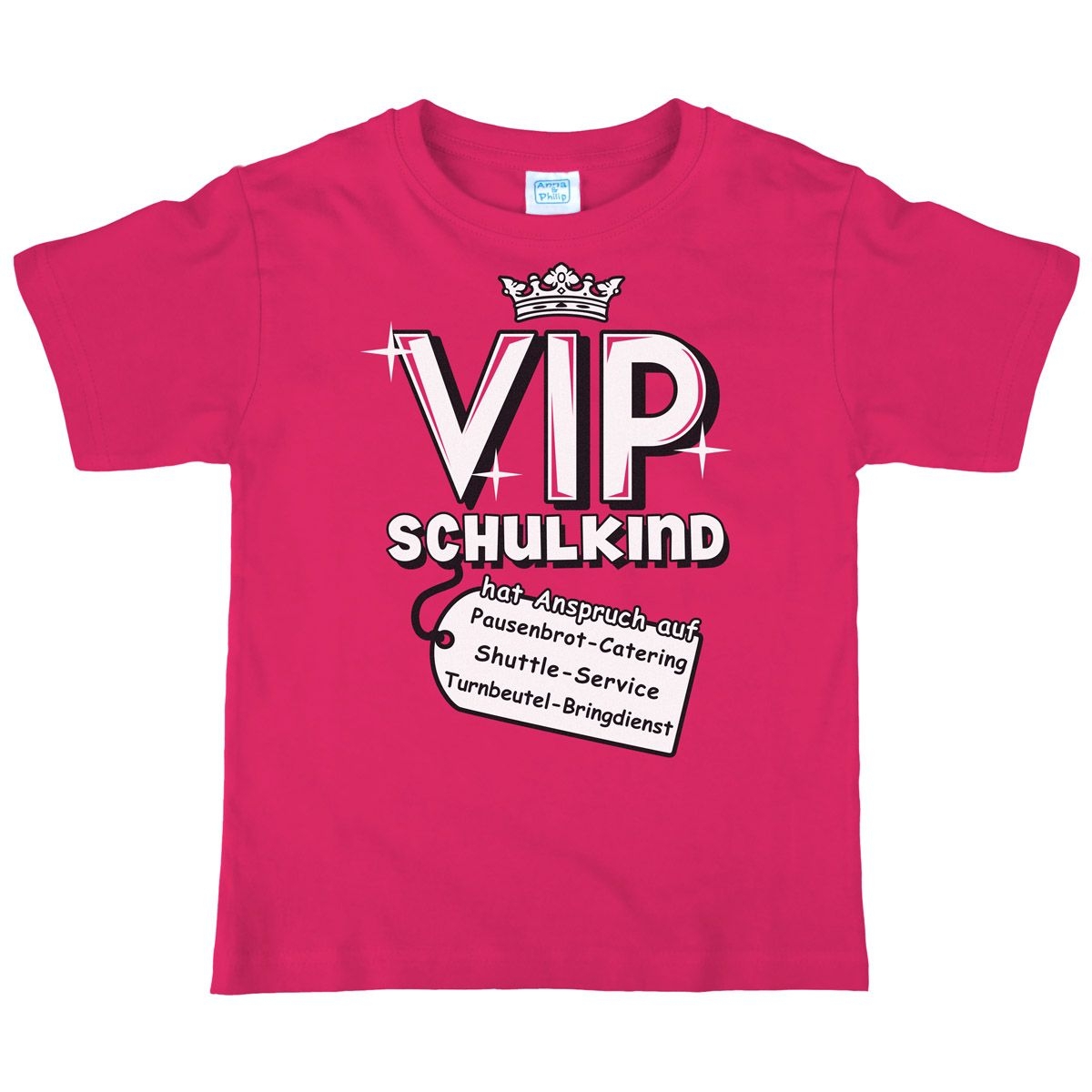 VIP Schulkind Kinder T-Shirt mit  Namen pink 122 / 128