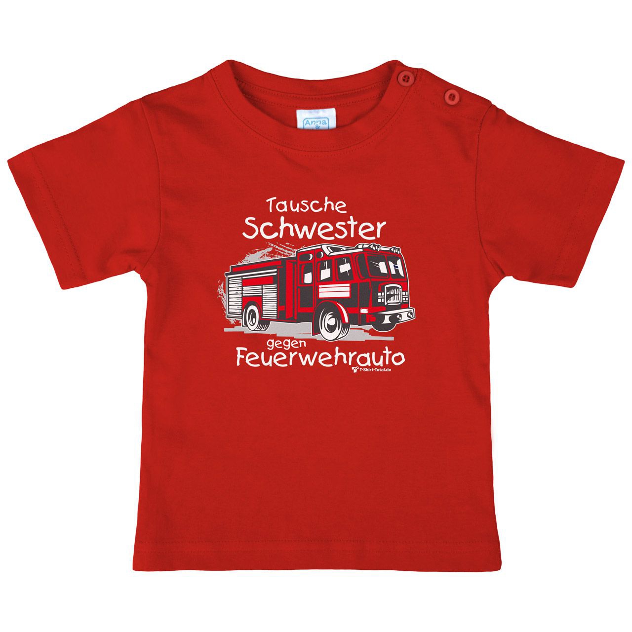 Tausche Schwester gegen Feuerwehrauto neu Kinder T-Shirt rot 104