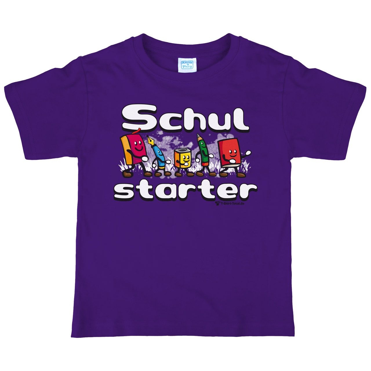 Schulstarter Stifte Kinder T-Shirt mit Name lila 122 / 128