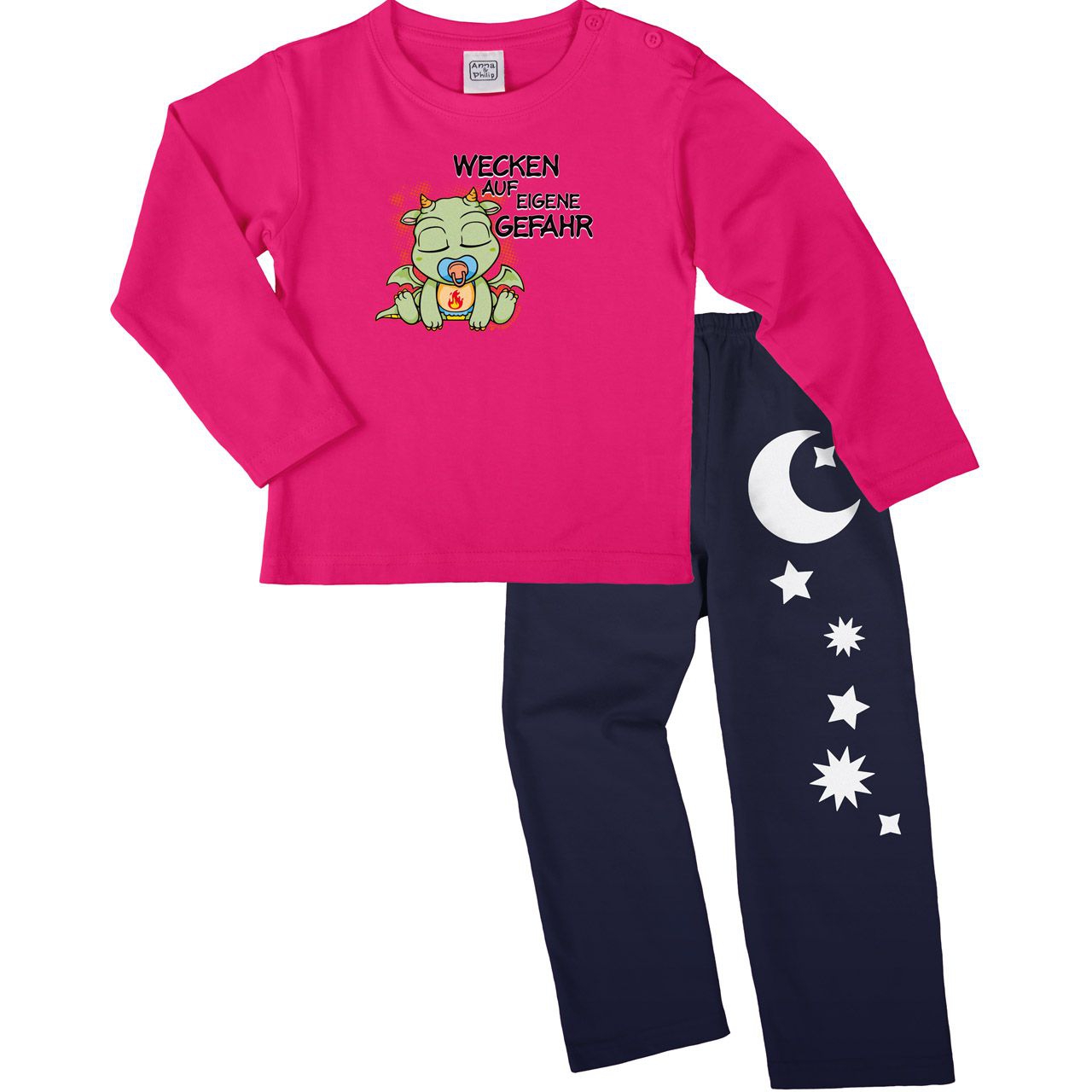 Drachen wecken Pyjama Set pink / navy 68 / 74