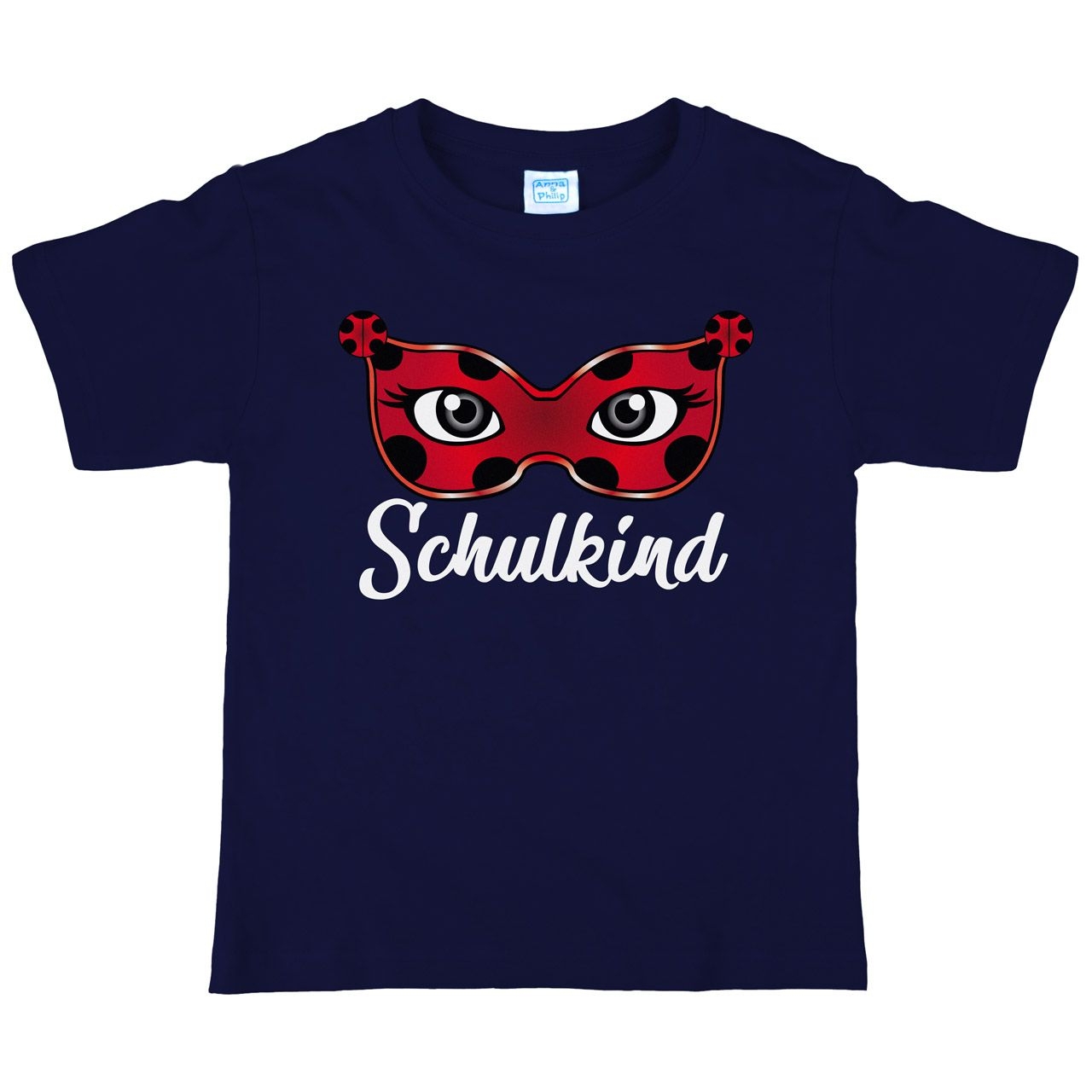Schulkind Maske Marienkäfer Kinder T-Shirt mit Namen navy 122 / 128