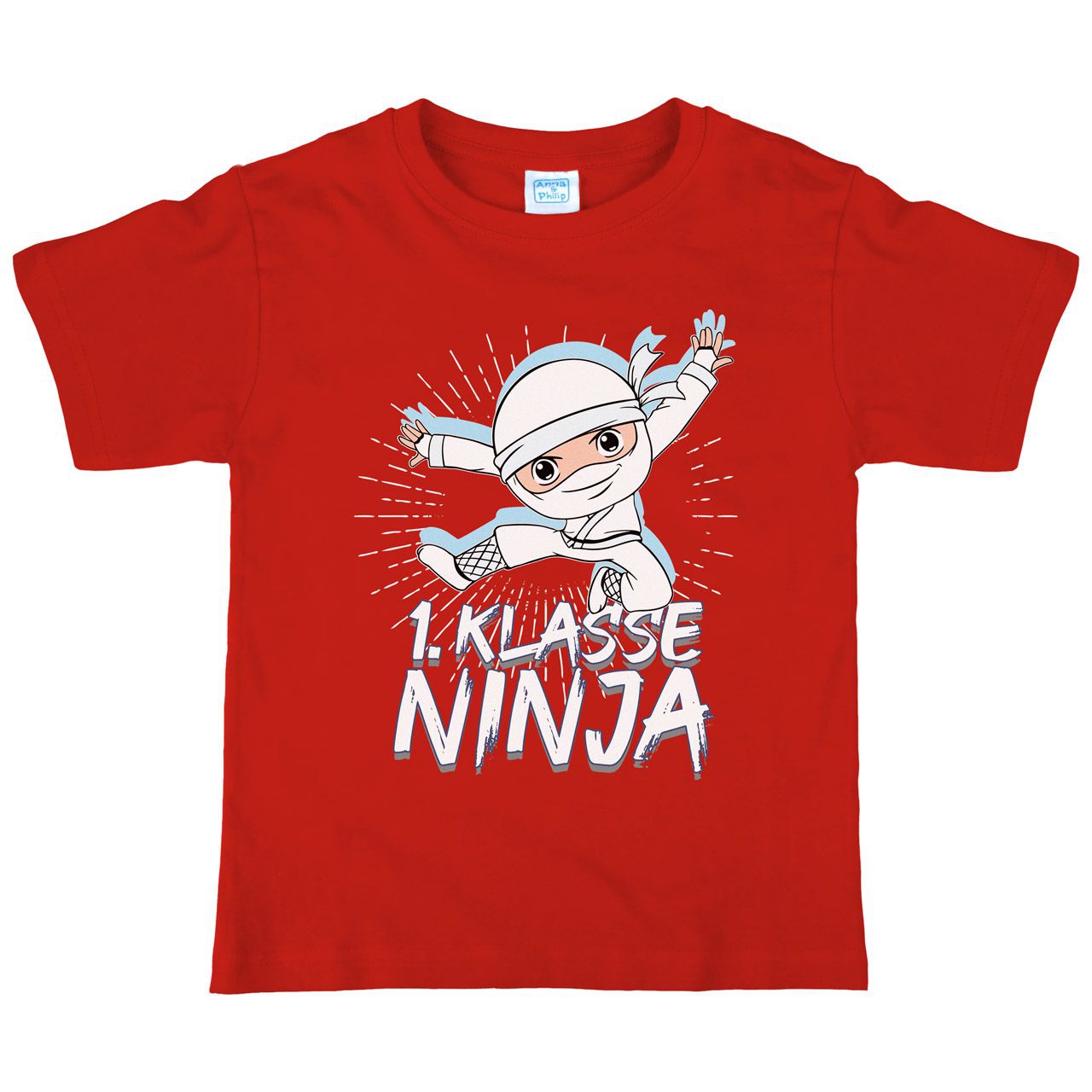 1. Klasse Ninja weiß Kinder T-Shirt rot 134 / 140