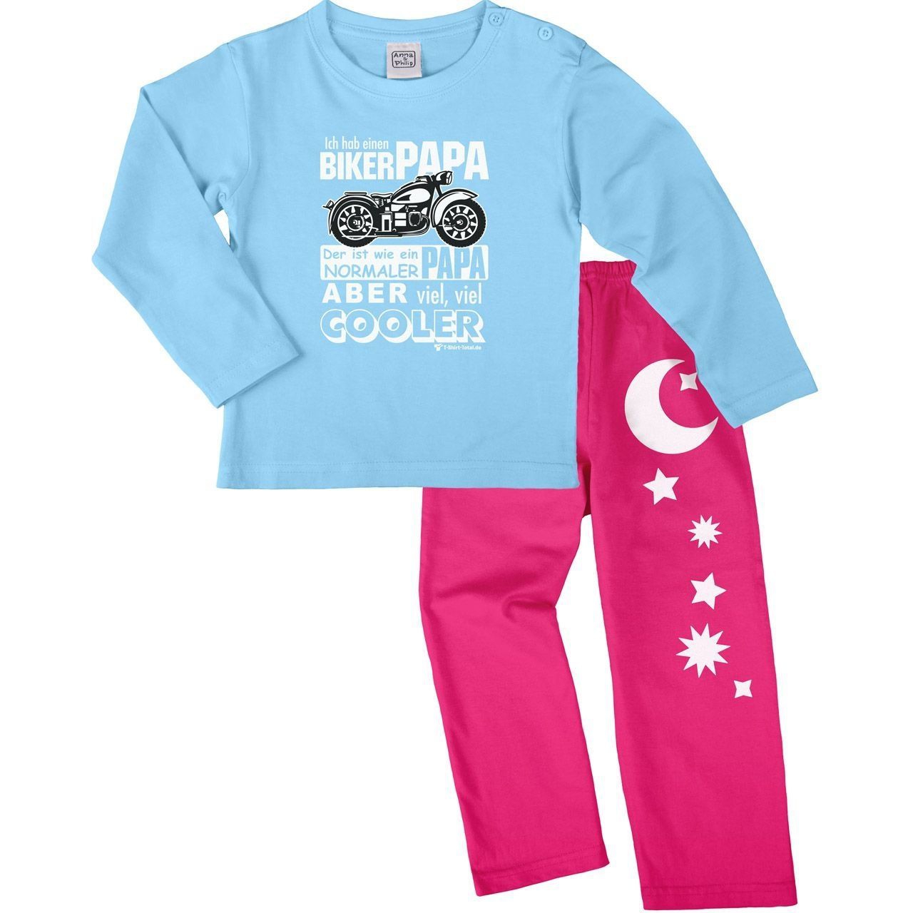 Biker Papa Pyjama Set hellblau / pink 110 / 116