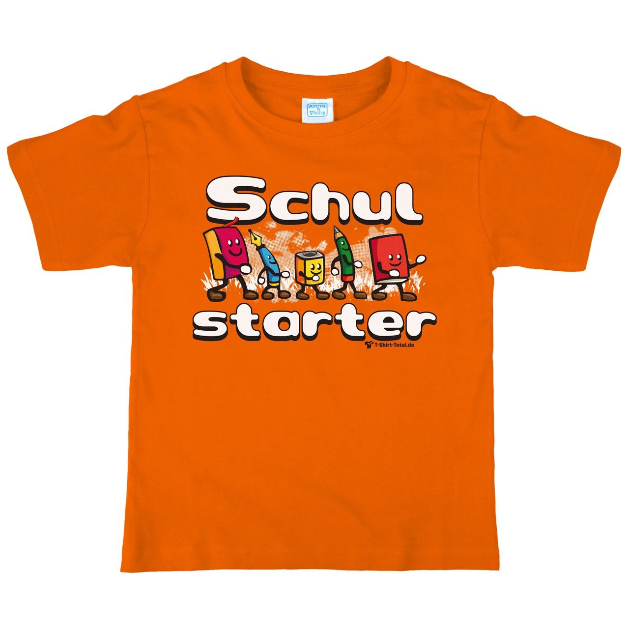 Schulstarter Stifte Kinder T-Shirt mit Name orange 122 / 128